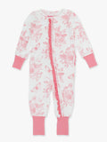 SoftSnooze™ Baby Girls Bamboo Viscose Pink Butterfly Garden Toile Convertible Ruffle One Piece Footie Pajama