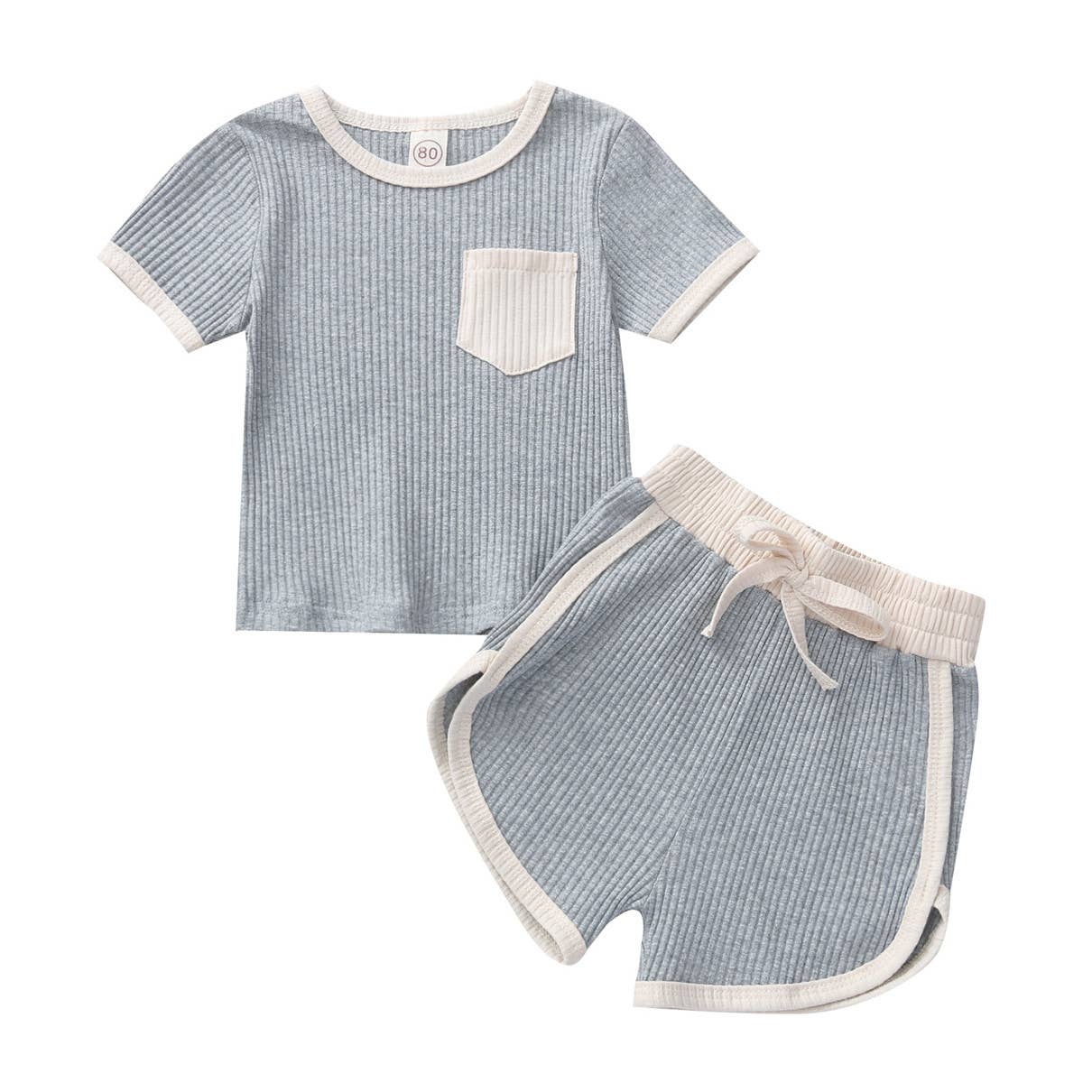 Contrast Binding Top & Shorts 2pcs Little Kid Outfit