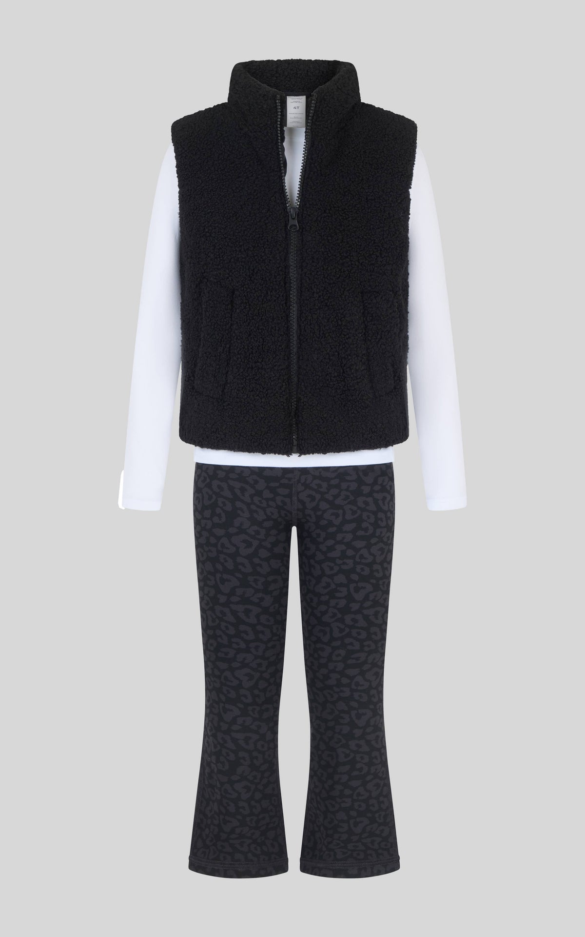 Toddler Girls Sherpa Puffer Vest, Top, Flare Pants 3 PCS Set