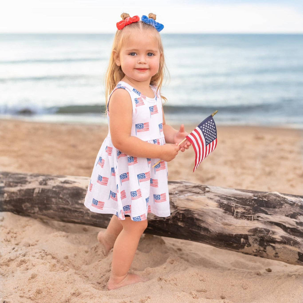 Flag Print Bamboo Peplum Top Bike Shorts 4th of July Girl