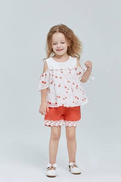 S70 20125 Cold Shoulder Cherry Ruffled Top