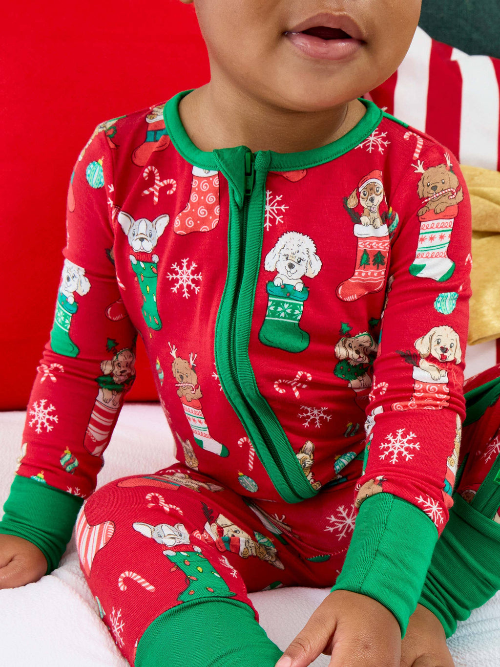 SoftSnooze™ Baby Bamboo Viscose Christmas Stocking Puppers Convertible One Piece Footie Pajama
