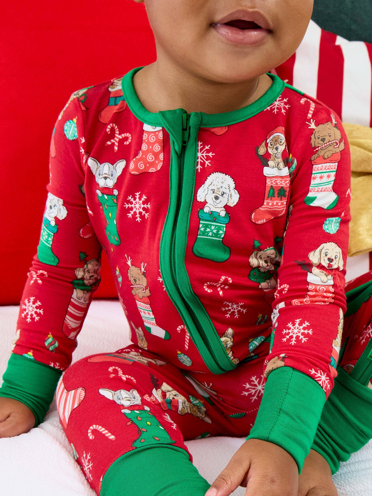 SoftSnooze™ Baby Bamboo Viscose Christmas Stocking Puppers Convertible One Piece Footie Pajama