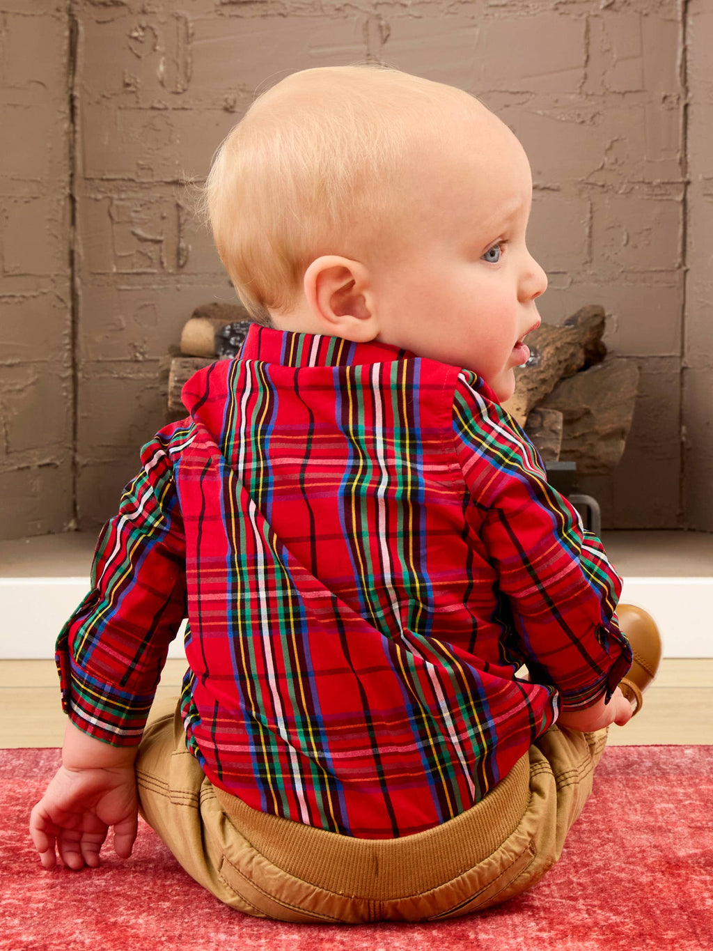 Baby Boys Red Nicholas Plaid Long Sleeve Button Down Bodysuit