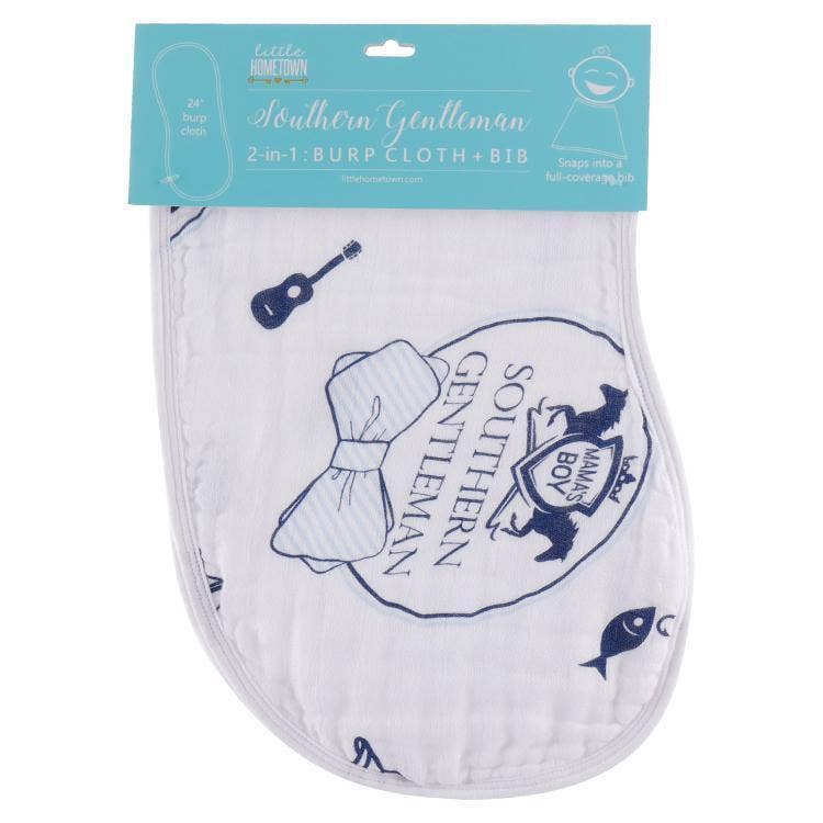 Southern Gentleman Baby Burp Cloth and Bib 2 in 1  Soft Bamboo Organic Cotton Combo