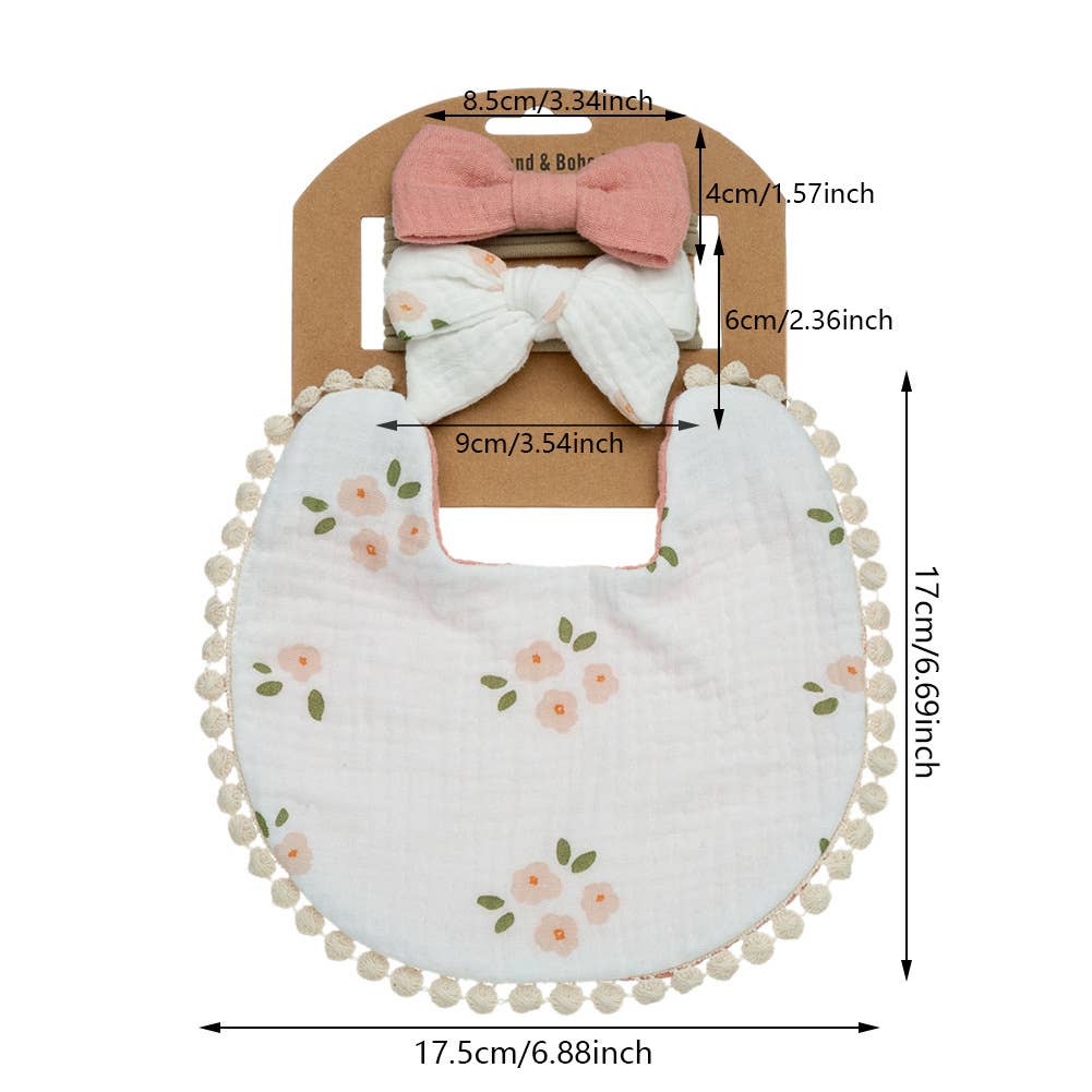 Baby Floral cotton Waterproofer Bib and Bows headband Sets