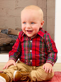 Baby Boys Red Nicholas Plaid Long Sleeve Button Down Bodysuit