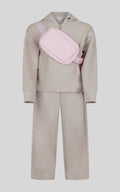 Little Girls Half Zip Hoodie, Wide Leg Pant, Fanny Bag  Set