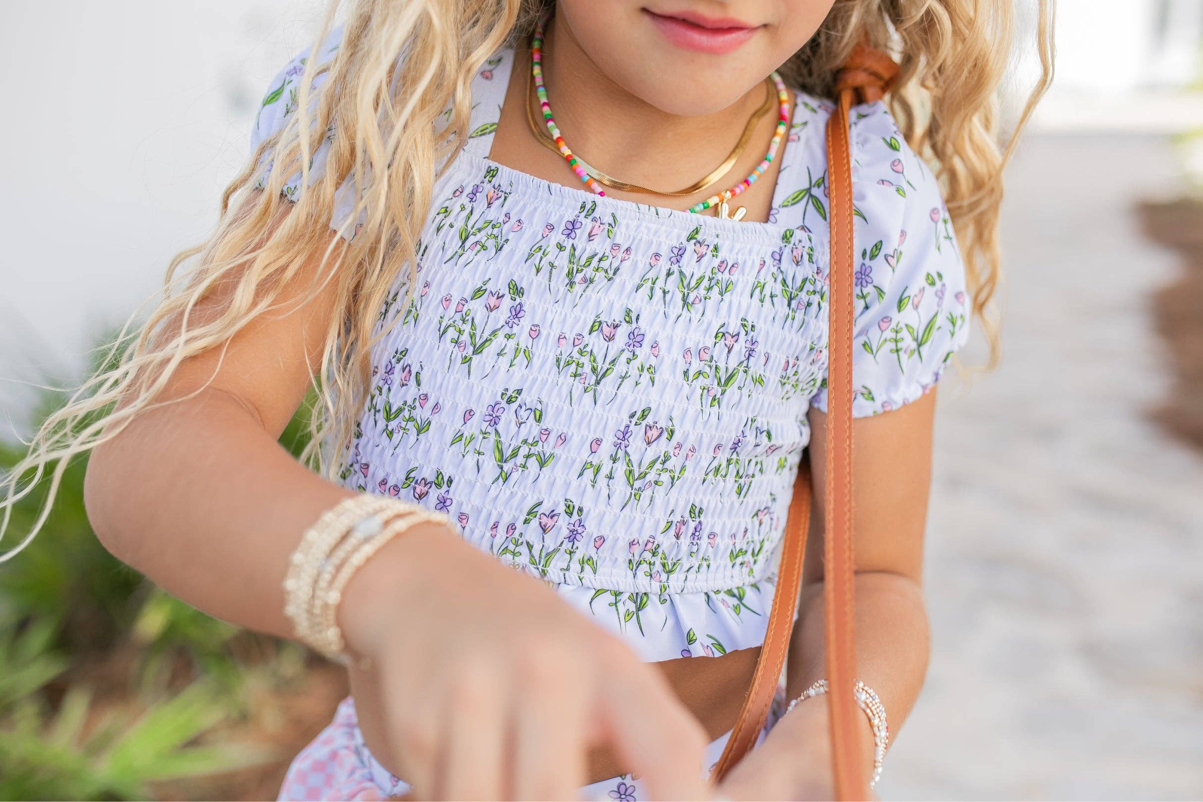 Girls Blue Purple Abby Dainty Floral 2 Piece Swimsuit