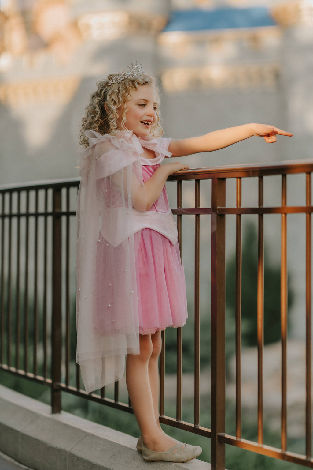 Girls Princess Pearl Accent Cape Light Pink