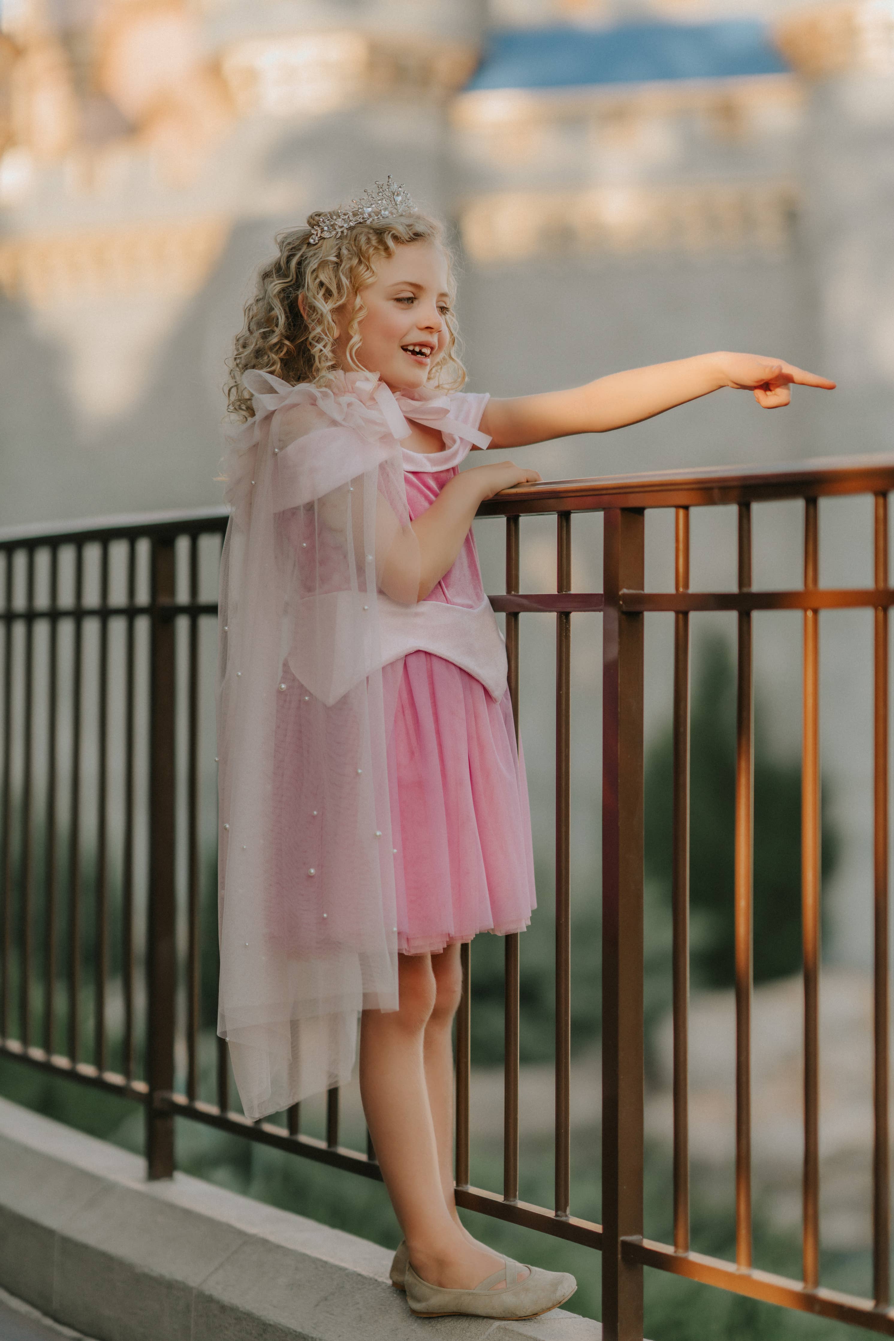 Girls Princess Pearl Accent Cape Light Pink