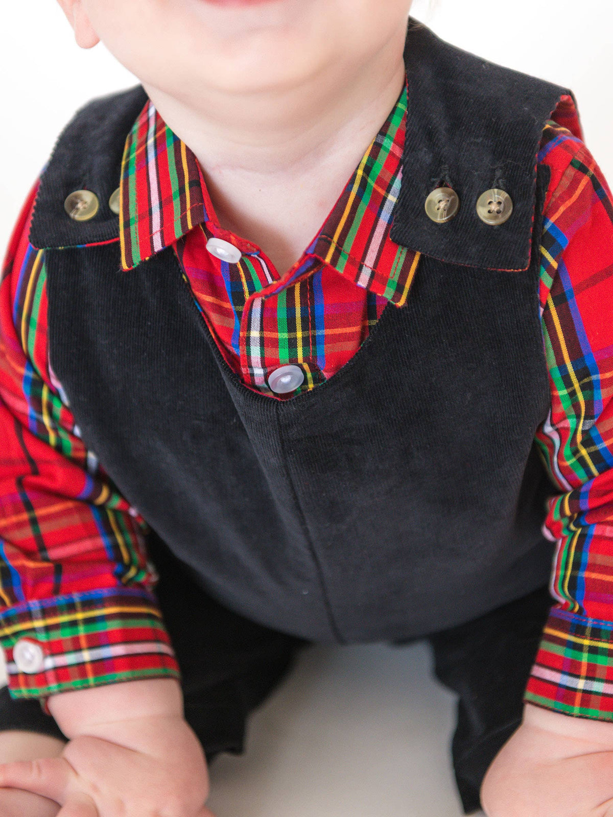 Baby Boys Red Nicholas Plaid Long Sleeve Button Down Bodysuit