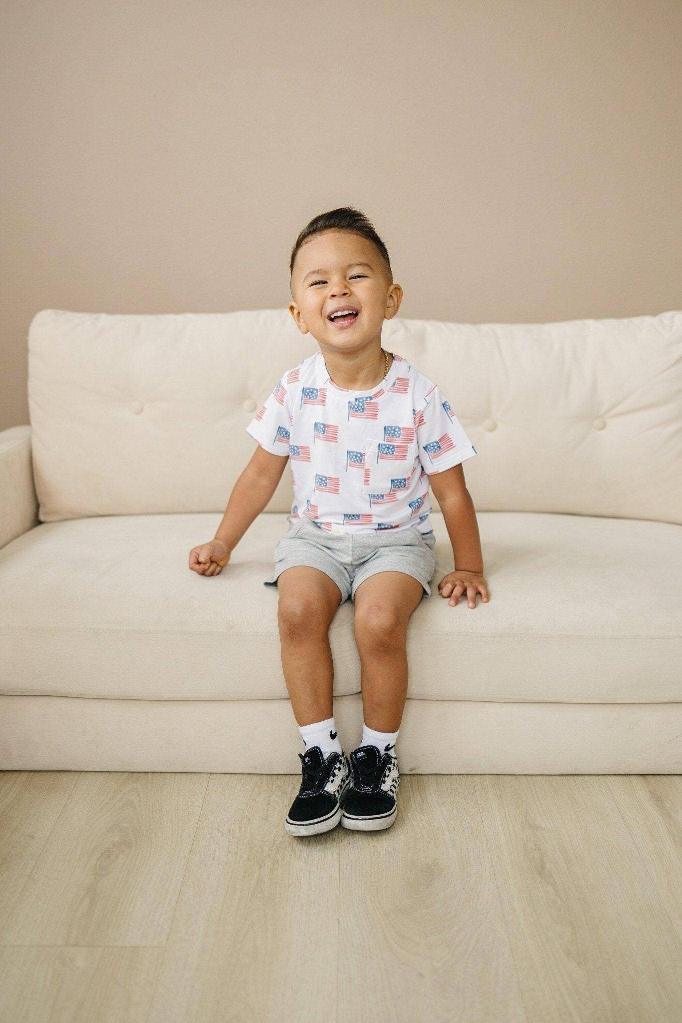 Flag Bamboo Pocket Tee & Shorts 4th of July Clothes Outfit