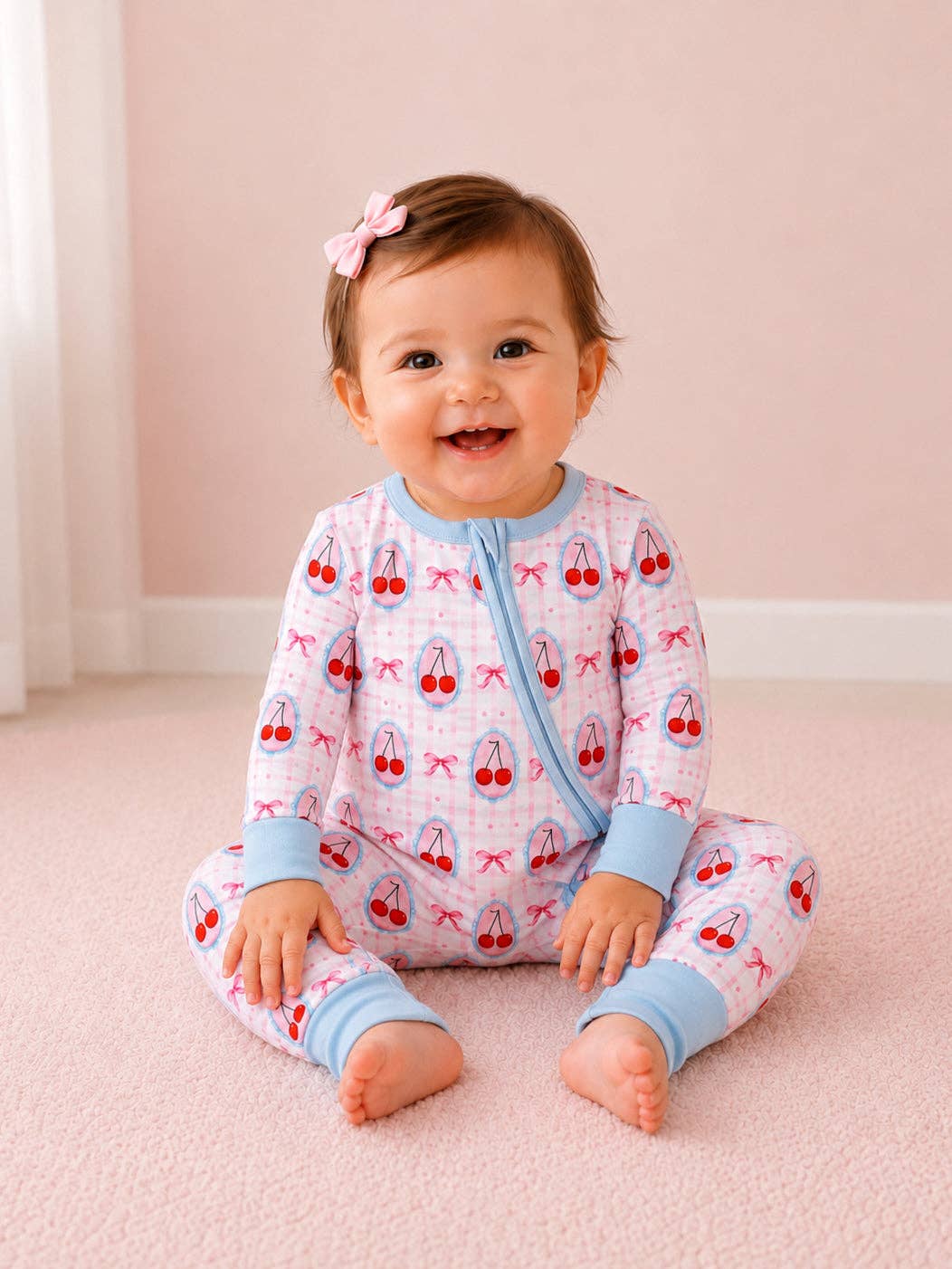2-Way Zip Romper, Coquette Cherries