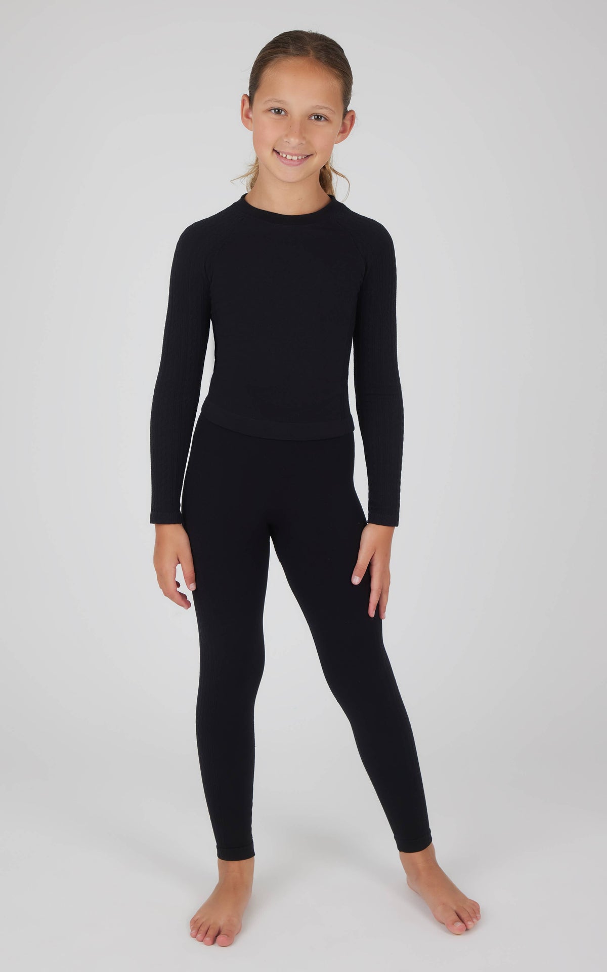 Girls Seamless Cable Knit Textured Leggings black