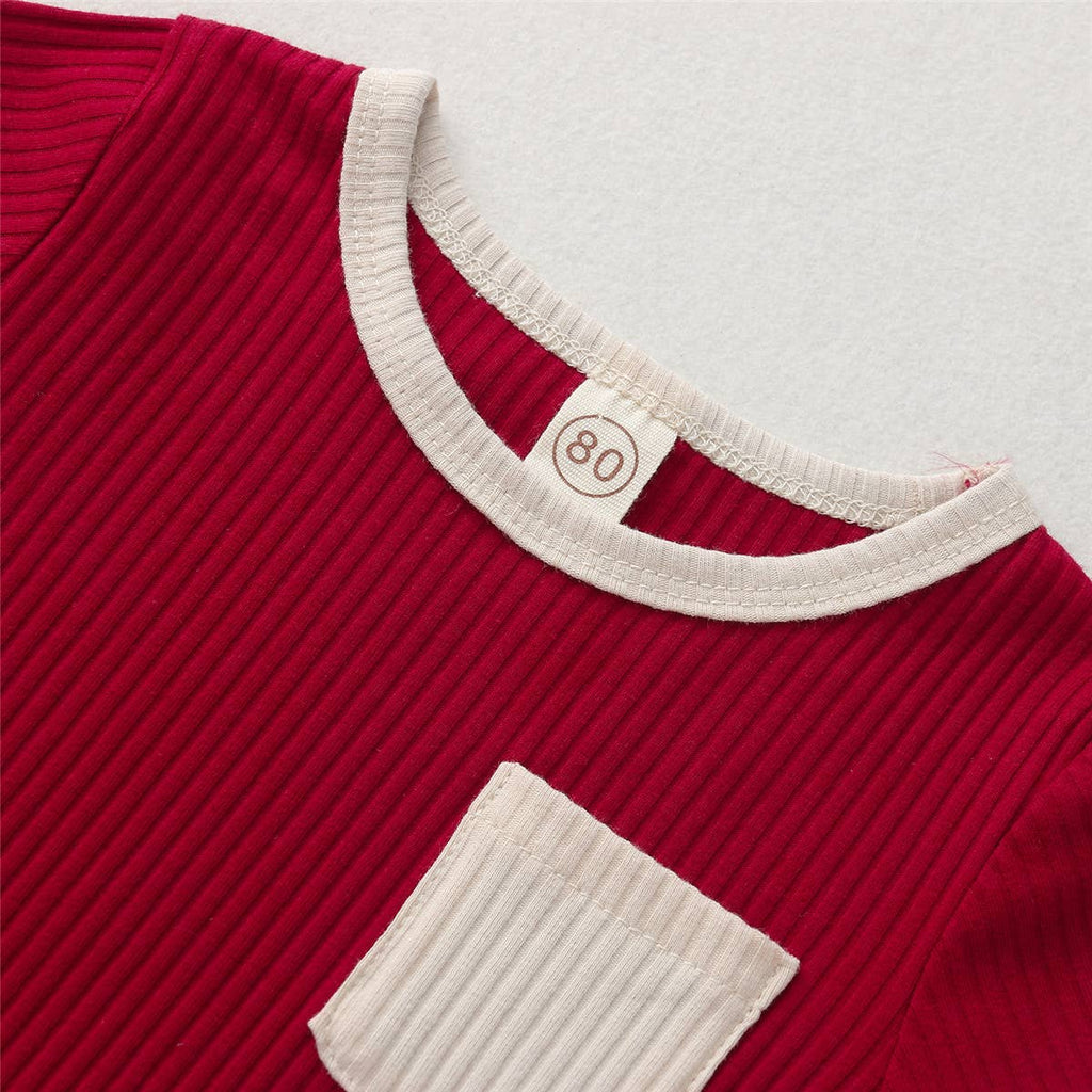 Contrast Binding Top & Shorts 2pcs Little Kid Outfit