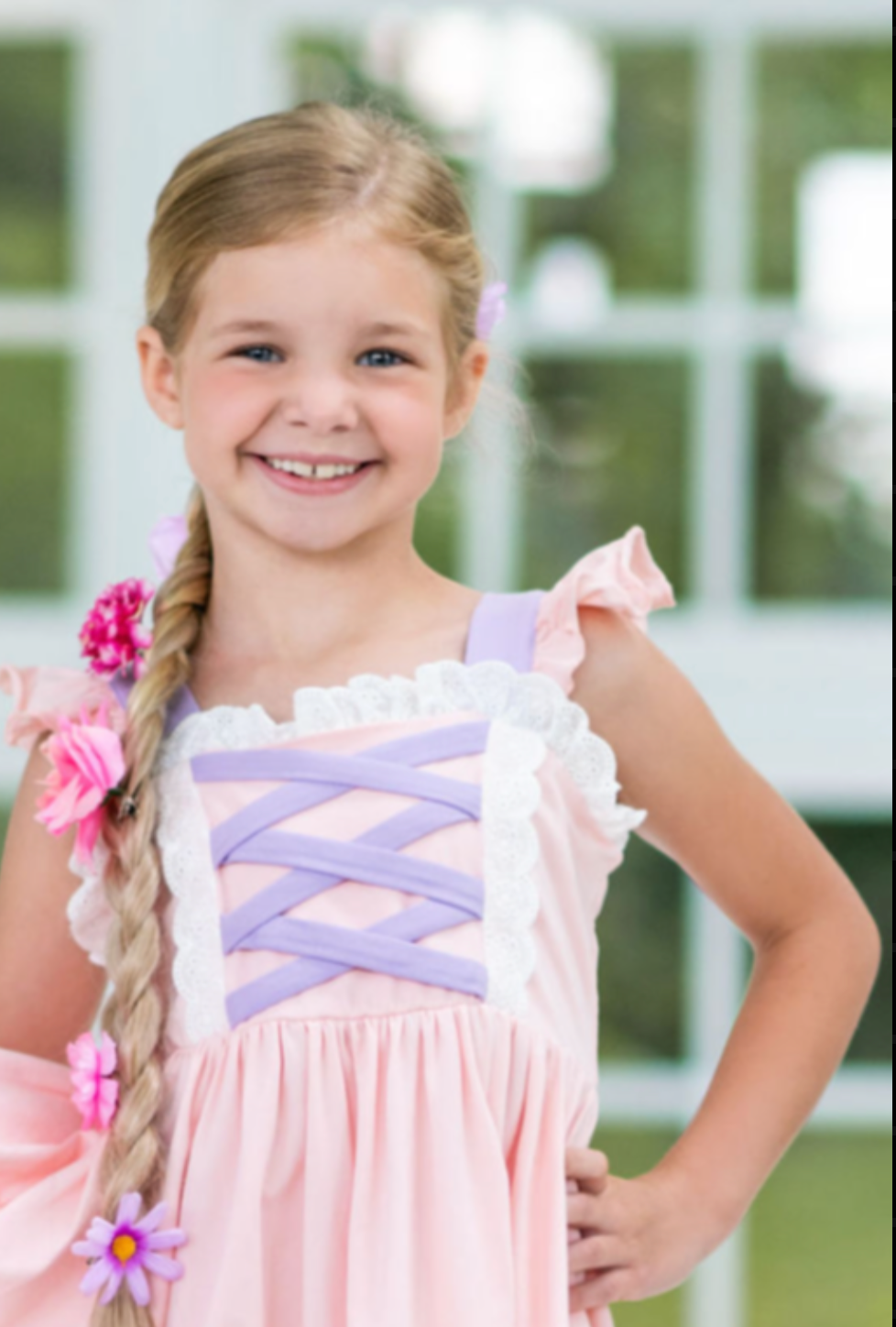 Girls Rapunzel cotton Princess everyday dress twirl pink