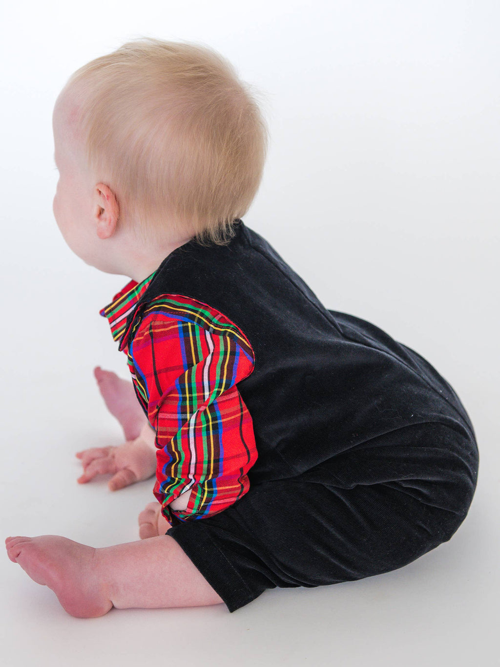 Baby Boys Red Nicholas Plaid Long Sleeve Button Down Bodysuit