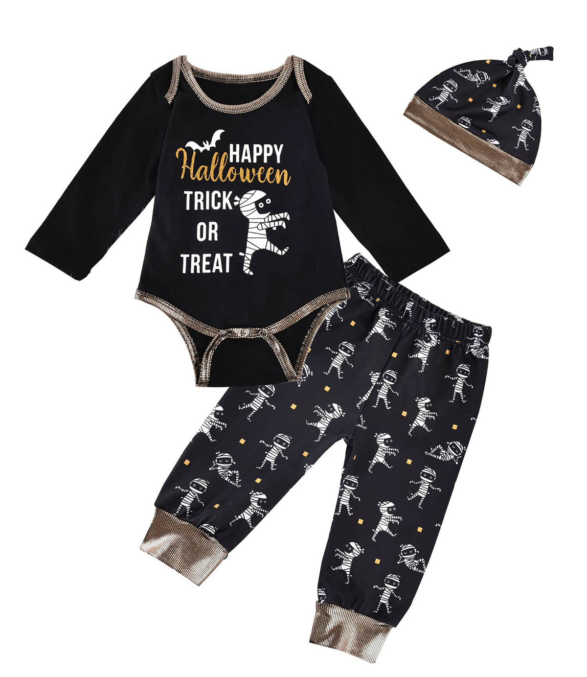 Black Halloween Mummy 3pcs Baby Outfit
