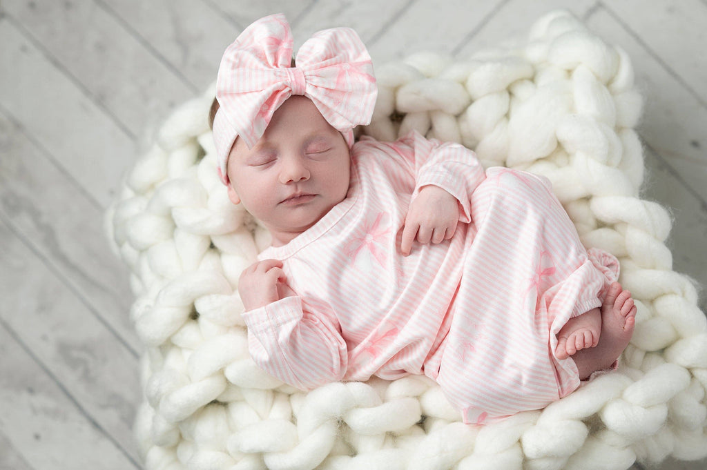 Infant Girls White and Pink Bow Baby Gown