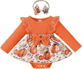 Orange Fall Pumpkin Baby Romper Dress & Headband