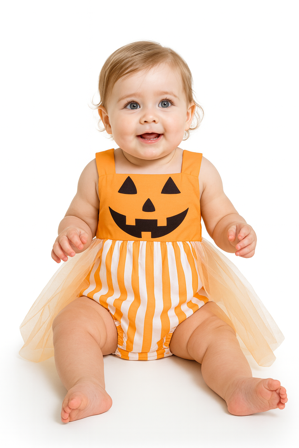 Orange Pumpkin Striped Tulle Skirt Romper Baby Girl Costume