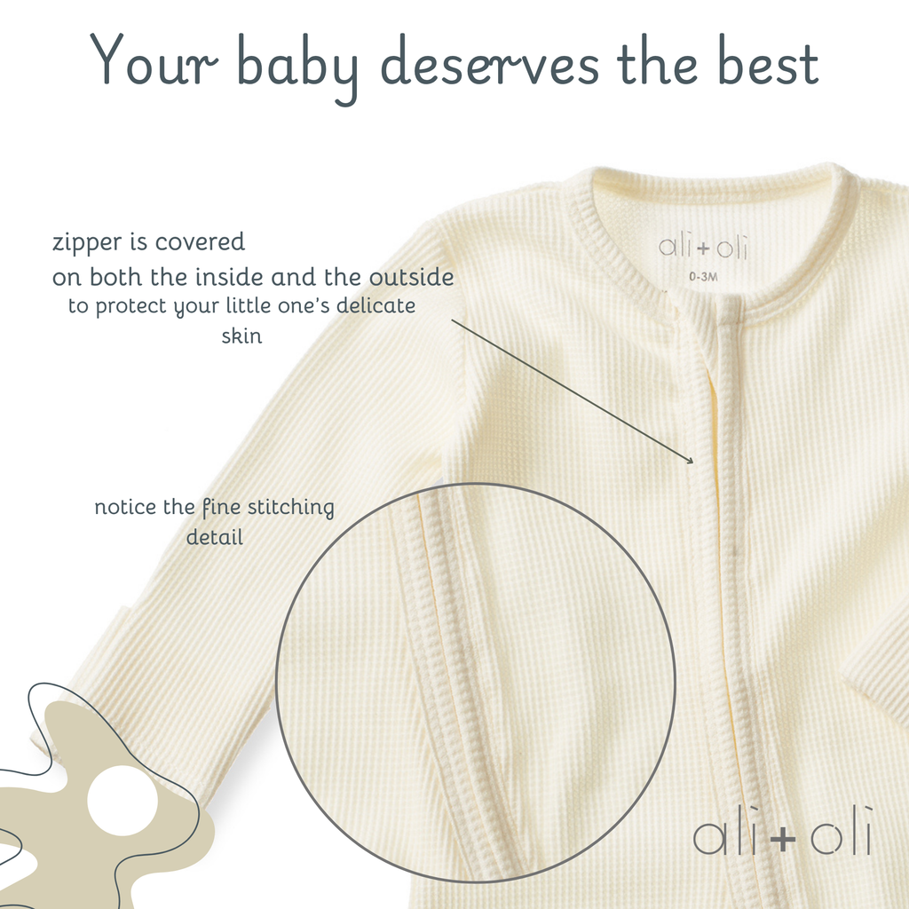 Baby Footie 2-Way Zipper – Organic Cotton Waffle Knit