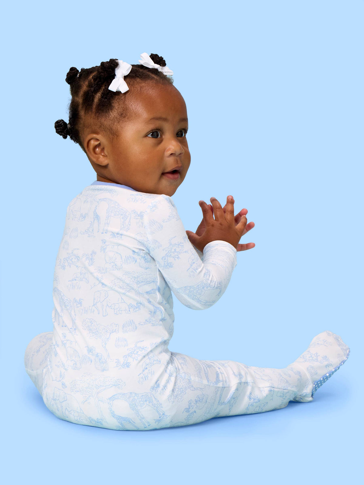 SoftSnooze™ Baby Cotton Modal Periwinkle Blue Safari Toile Footed One Piece Pajama