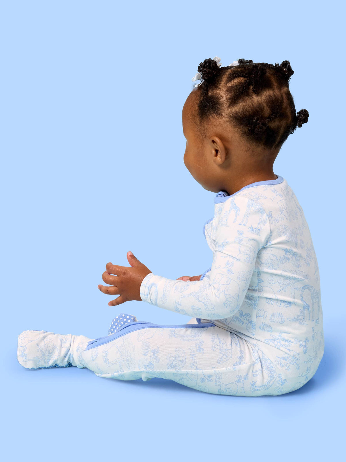 SoftSnooze™ Baby Cotton Modal Periwinkle Blue Safari Toile Footed One Piece Pajama