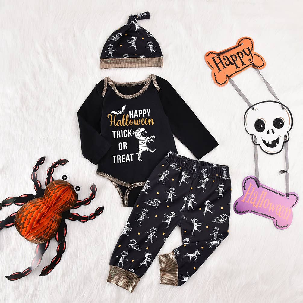 Black Halloween Mummy 3pcs Baby Outfit