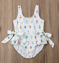 Ice Cream Bowknot Ruffled Light Blue 1pcs Girl Swimsuit