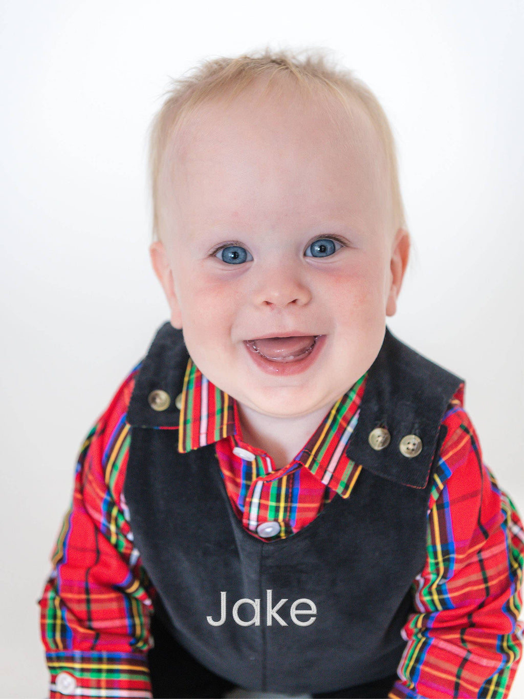 Baby Boys Red Nicholas Plaid Long Sleeve Button Down Bodysuit